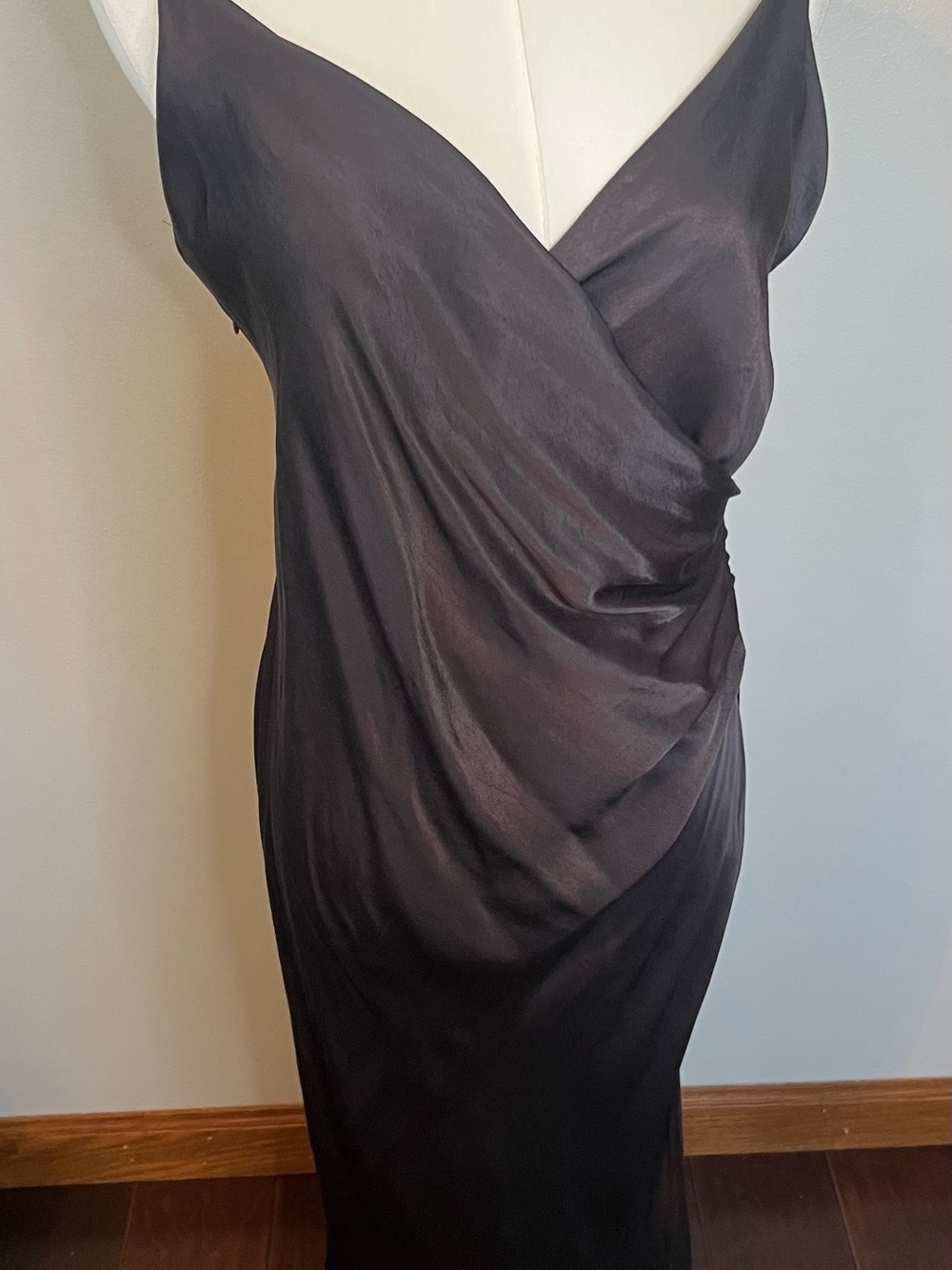 ZARA Women’s Black Draped Ruched Maxi Dress Size M Spaghetti Strap Evening